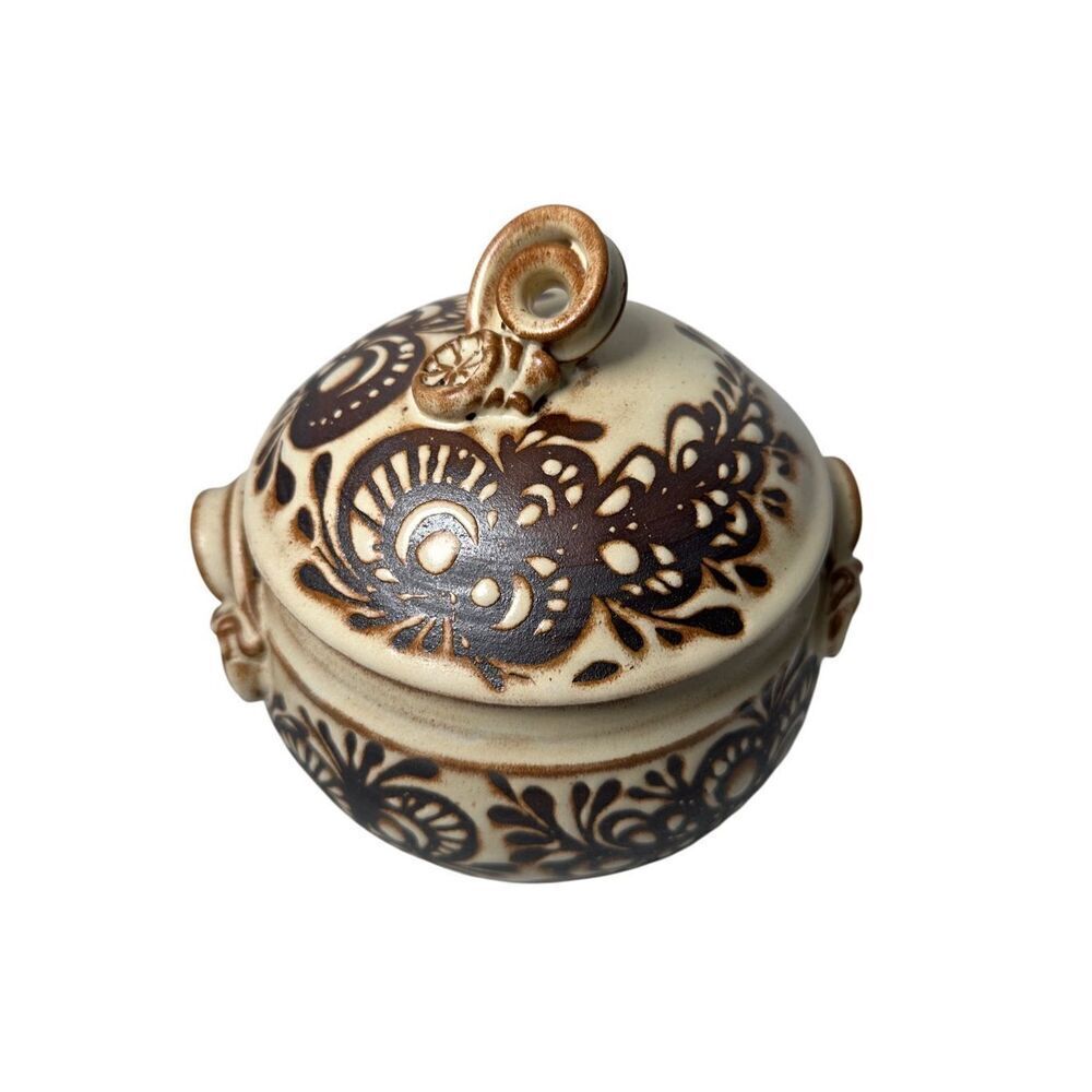 Hamilton Vtg 1989 Glazed Pottery brown & tan Botanical Motif #M-1846